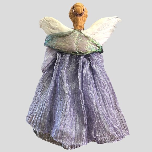 Vintage Lavender Silver Angel Tree Topper Table Decor 14" Tall Damaged Cone - Picture 4 of 5